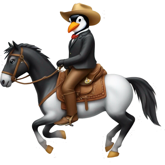 Penguin wearing cowboy hat riding a horse  emoji