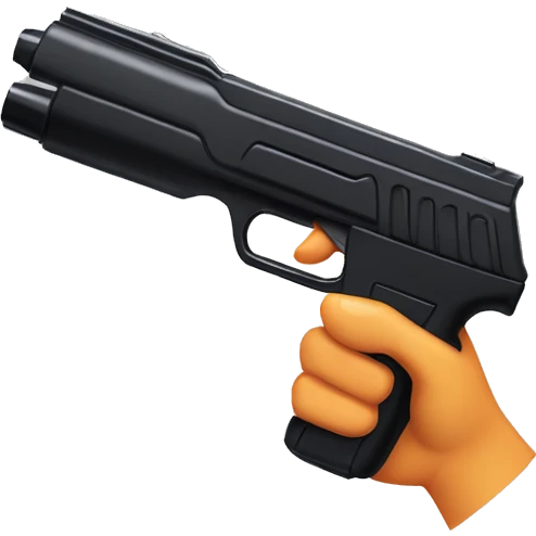 white arm with black manicure holding big dark scary nerf gun emoji