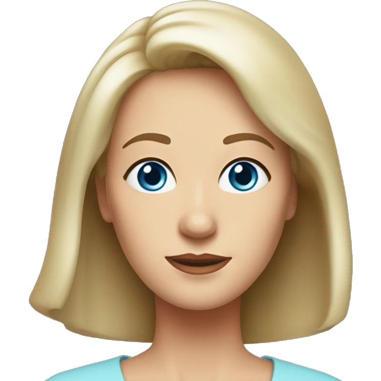 widow with blonde, medium length hair with wispy bangs all across forehead and sides swept back from face, blue eyes,  60 years old, 180 pounds emoji