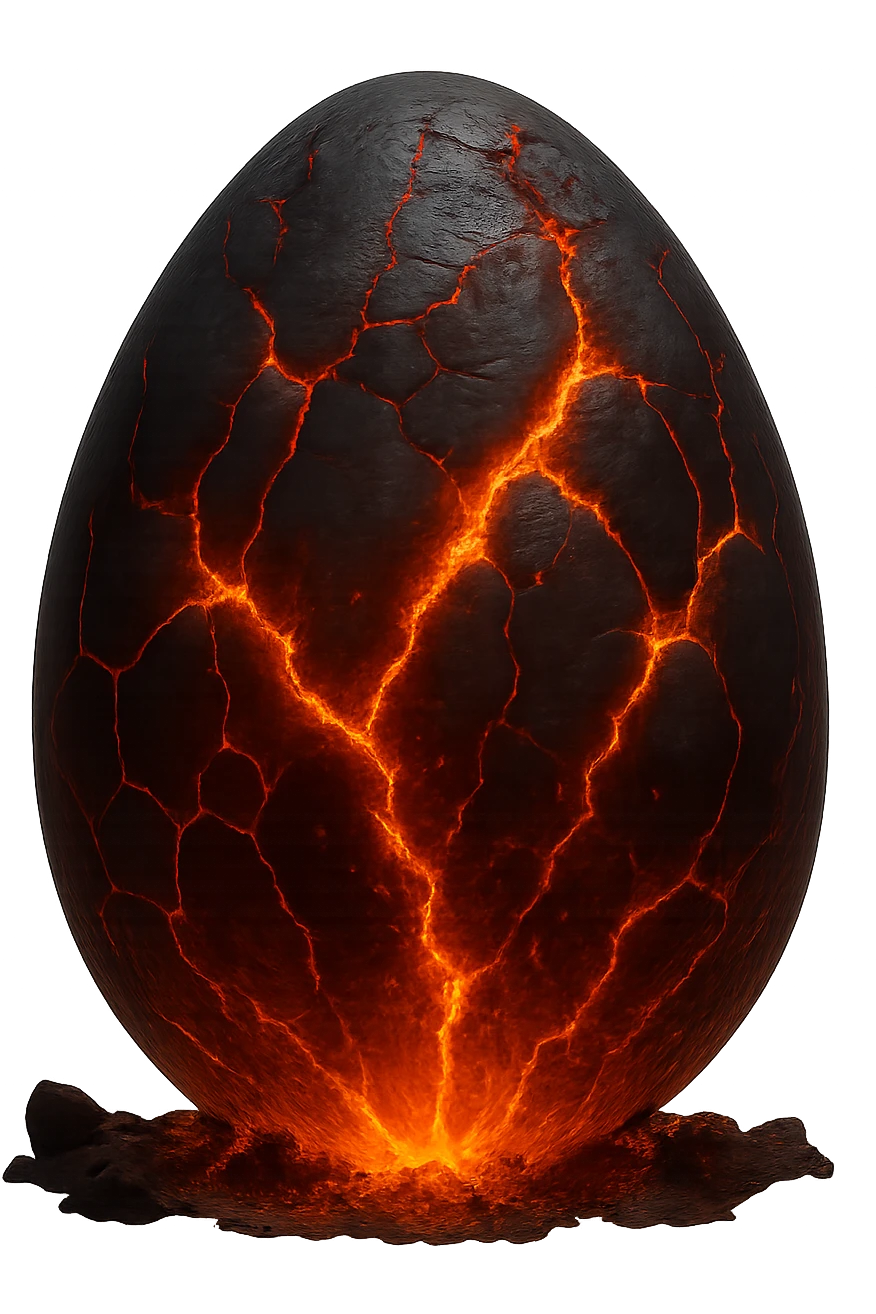 Remove the background from the lava egg, keep glowing cracks and molten rock, dramatic lighting, with no background, transparent background emoji