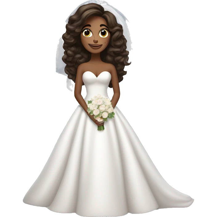 beautiful brunette girl with blowout hair in big beautiful wedding dress emoji
