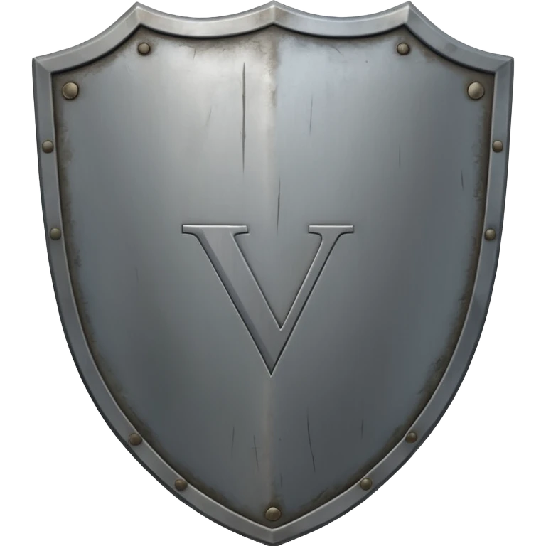 a steel shield with engraved roman letter NOVUS—looks battle worn emoji
