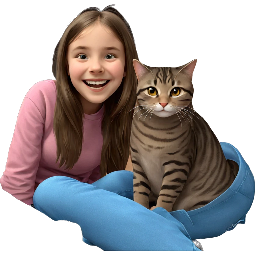 smiling girl with cat indoors emoji