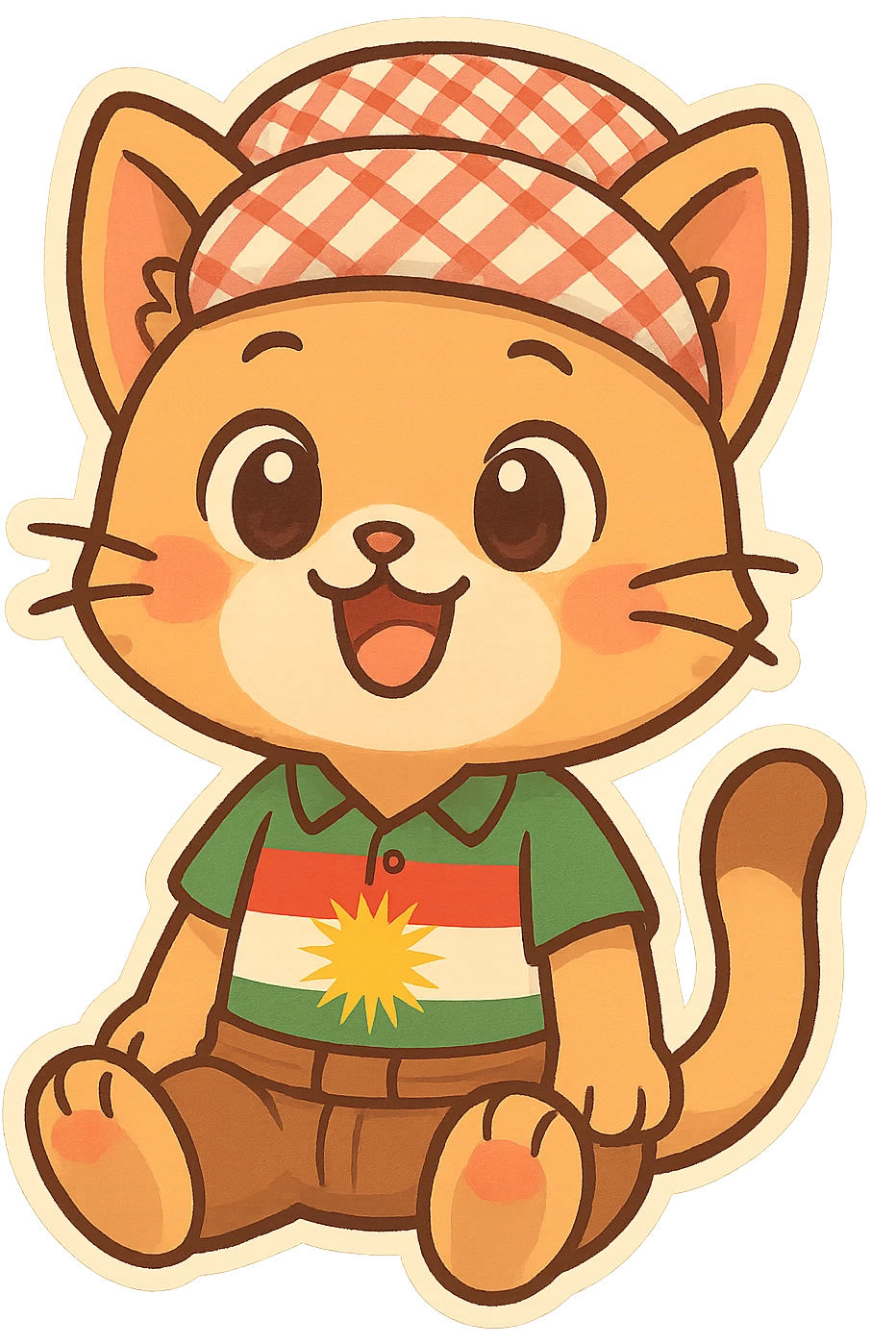 colorful and cheerful cartoon sticker of a Kurdish cat native to Kurdistan, no text, suitable for WhatsApp and Instagram, transparent background emoji