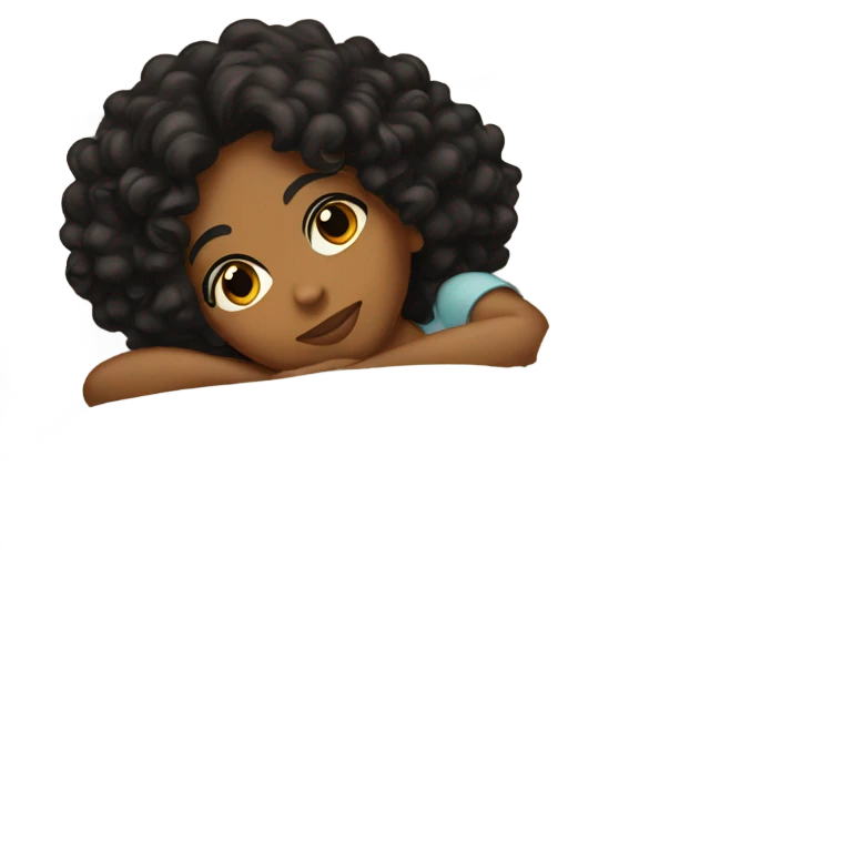 A brown girl with black curly hair laying in bed emoji