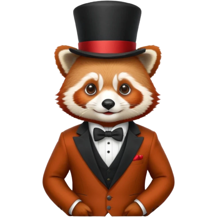 A red panda with a top hat and a suit emoji