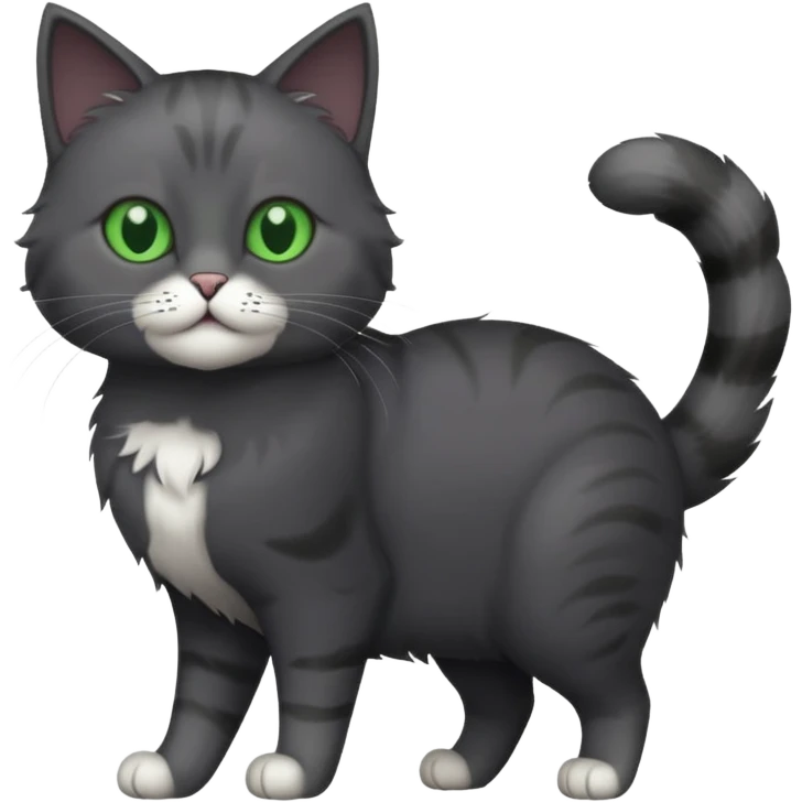 full body gorgeous solid dark grey cat with green eyes, white paws playing emoji