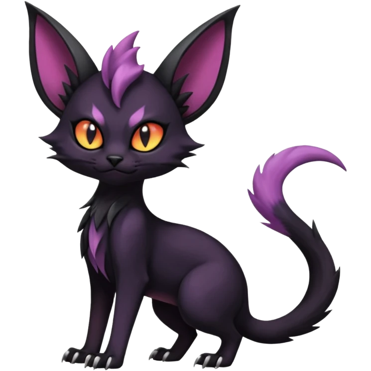 Dark gloomy gothic Black edgy cute Noivern-Noibat-Purloin-Torracat-Lykoi-Caracal-cat-Fakemon-fusion-hybrid-creature with an imp tail  emoji