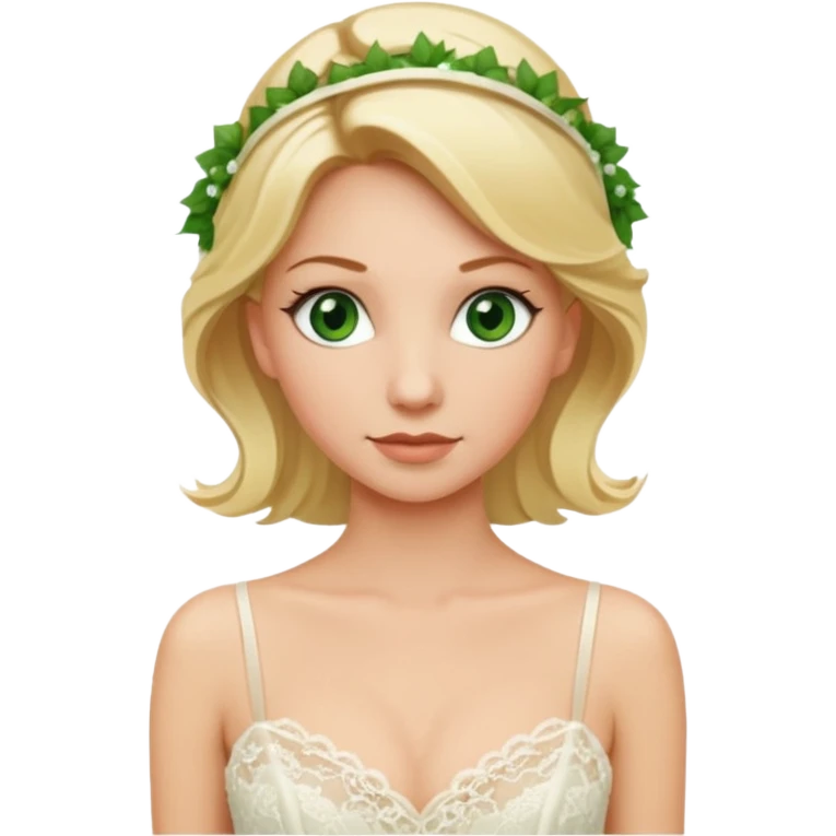 blonde haired green eyed bride in ivory gown with spaghetti straps emoji