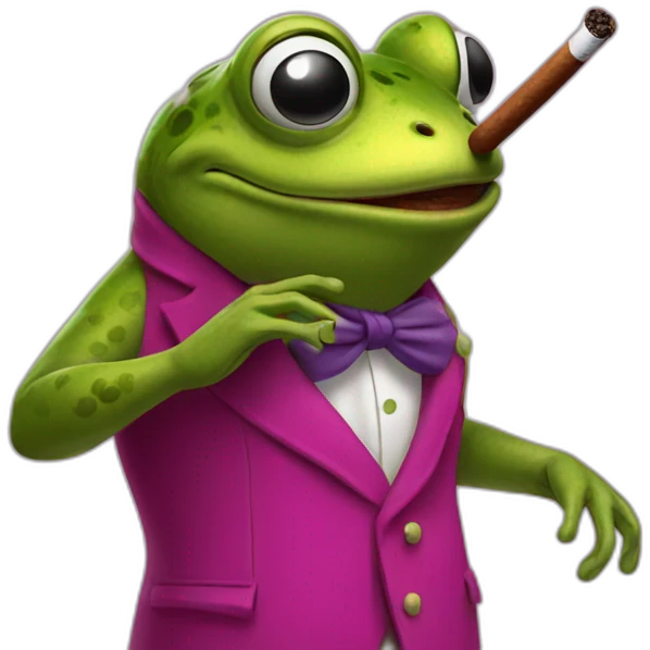 Frog wearing magenta coat smoking cigar  emoji