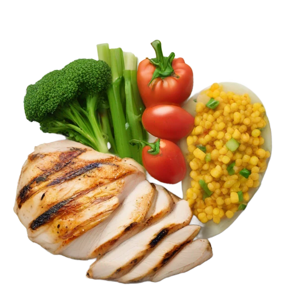round white plate with healthy food emoji