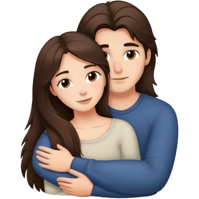 brunette long haired girl and her brunette boyfreind cuddling emoji