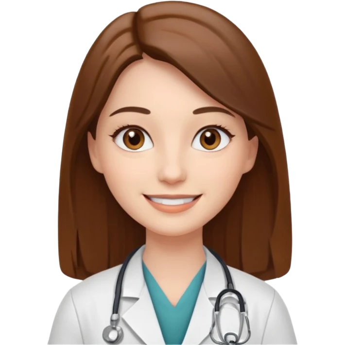 smiling doctor woman, brown eyes, white skin, long brown straight  emoji