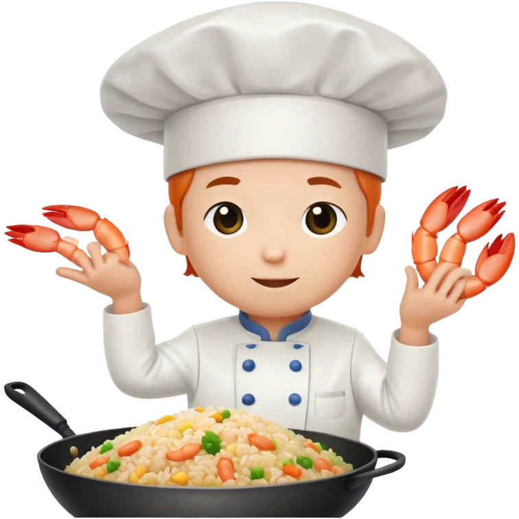 A shrimp dressed as a chef making fried rice emoji