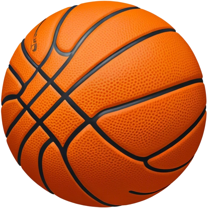 Cinematic Realistic image of a basketball rendered in vivid orange with a pebbled surface texture and crisp stitching details, set against a high-contrast backdrop that highlights its dynamic, sporty essence emoji