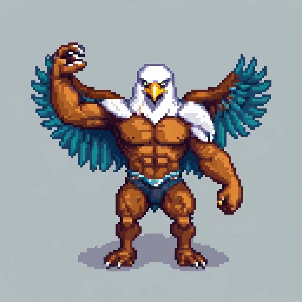 A big muscular eagle with big human hands and arms emoji
