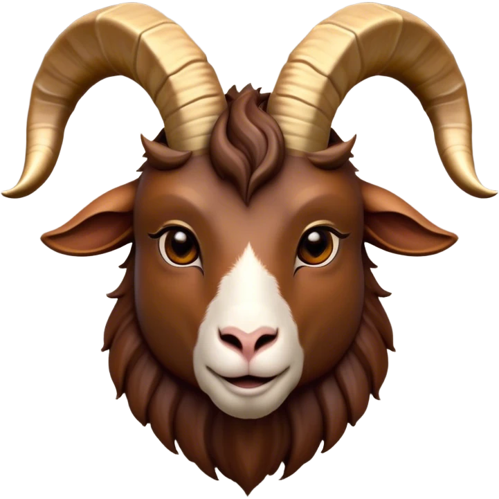 Cinematic Noble Brown Goat Portrait Emoji, Poised and regal, with a sturdy, agile build and a smooth, well-groomed rich brown fur accented by gracefully curved horns, deep-set soulful dark eyes, Simplified yet sharp and sophisticated features, highly detailed, glowing with a warm, dignified glow, high shine, intelligent and spirited, stylized with an air of rustic elegance, focused and attentive, soft glowing outline, capturing the essence of a watchful and confident goat, so majestic it feels as though it could leap out of the screen with effortless authority! emoji