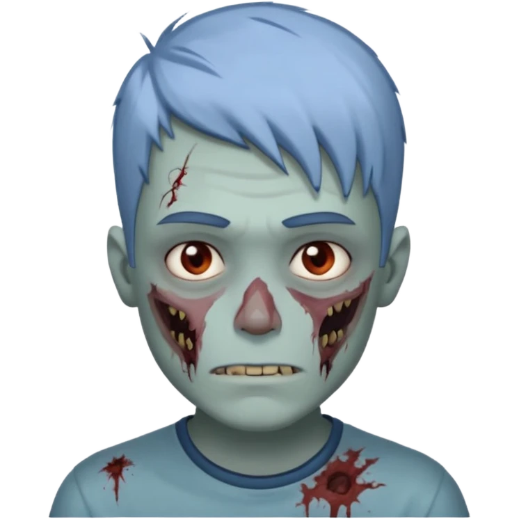 я мужчина, цвет волос пепельно синий, стрижка как у футболиста Yamal сделай меня в стиле зомби и ещё сделай с Ухмылкой  emoji