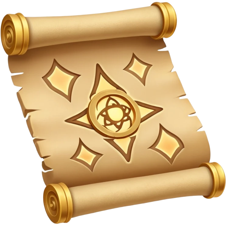 desert magic scroll object icon, ancient parchment with glowing sand symbols, sand dust floating, fantasy desert artifact, 3D cartoon, mobile game icon style, centered, clean background, no text, no watermark
 emoji