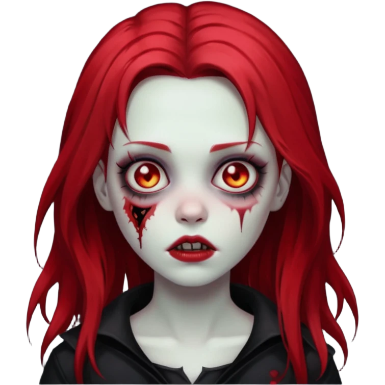 zombie girl with black and red hair long and goth style emoji