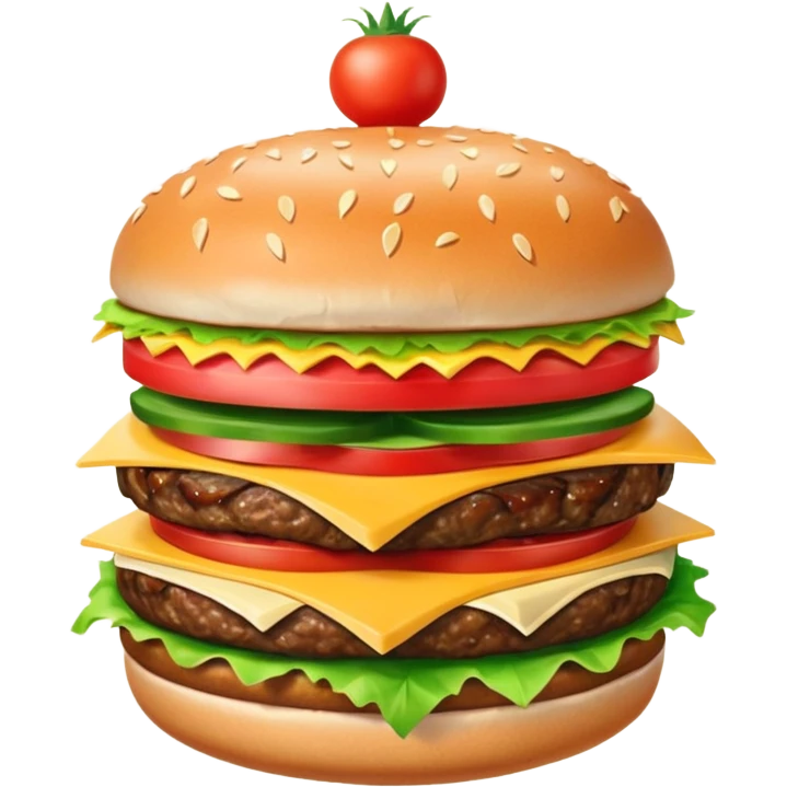 Generar hamburguesa con una sola carne, de pan color café con semillas hemp encima del pan, con carne, tomate, lechuga, queso, piña dentro de ella emoji