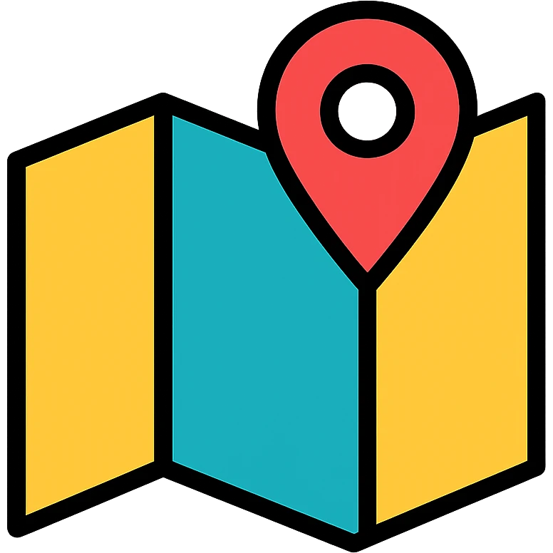 map with a location pin icon in color with black outlines emoji