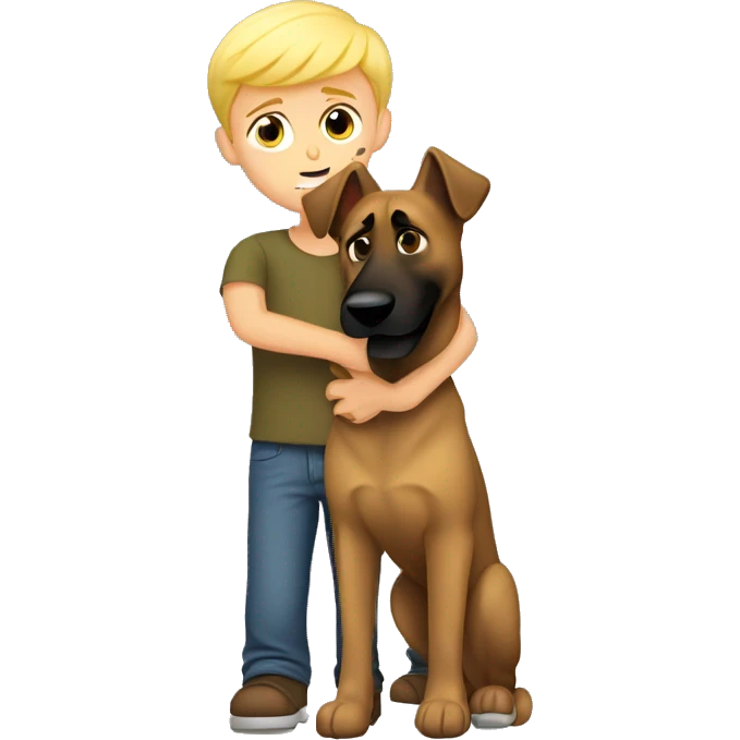 blond boy who hugs his Malinois tightly because he is afraid emoji
