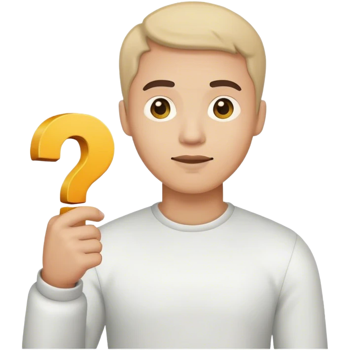 The guy holds a question mark in his hand emoji