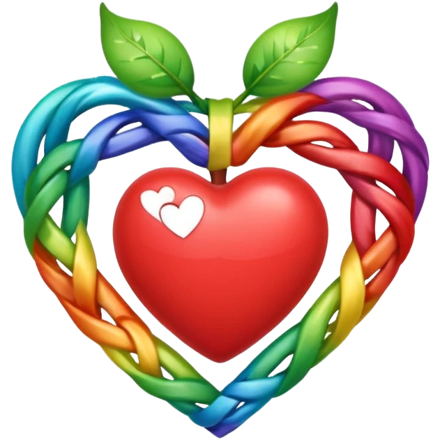 heart with vines, rainbow bow with heart pattern on the bow, apple emoji style emoji