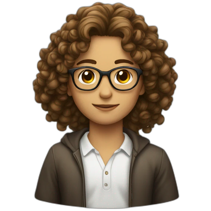 nerd, glasses, curly brown hair emoji