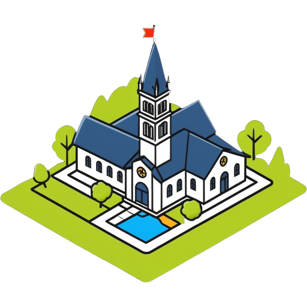 cartoon municipality with town hall and map emoji