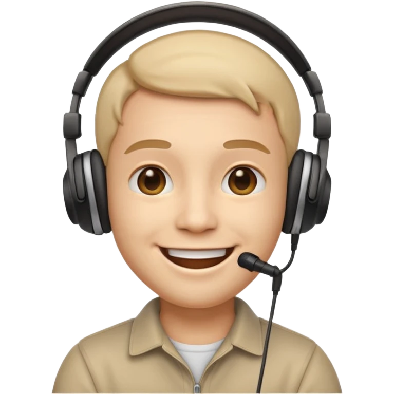 pleasant face emoji wearing headphones with an attached microphone, smiling expression emoji