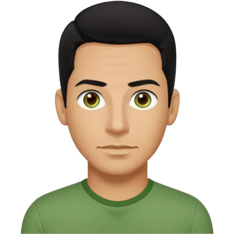 Danny Wood brown eyes, black hair, green shirt  emoji
