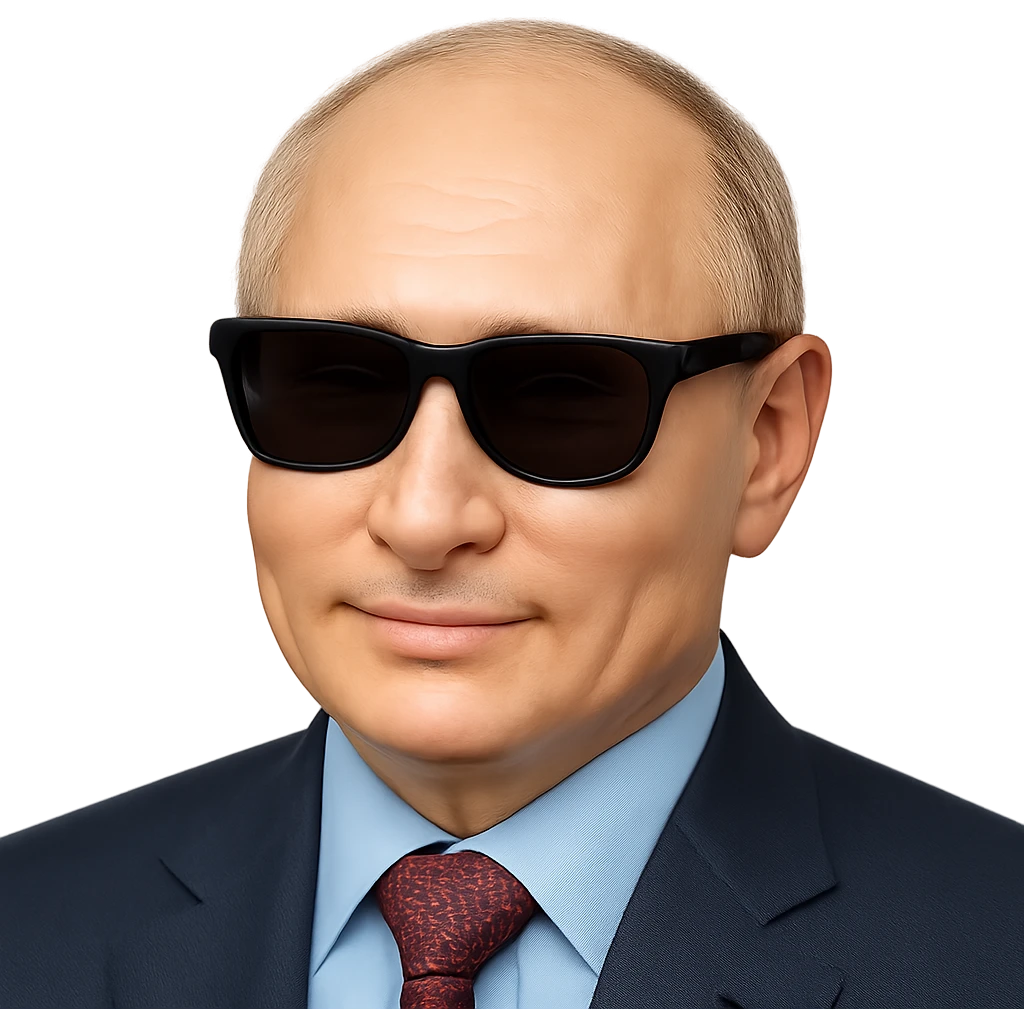 photorealistic portrait of Putin wearing sunglasses, emoji style, confident expression emoji
