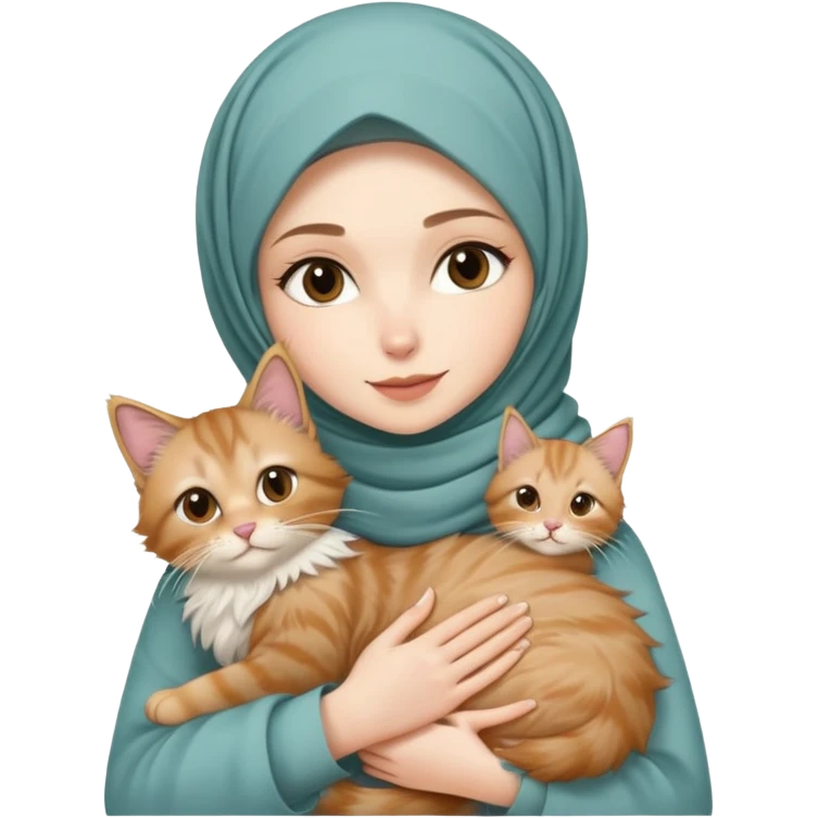 White girl wearing hijab holding nude mainecoon cat emoji