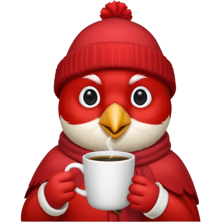 Cardinal with hat that has CMC on it and a cup of coffee emoji