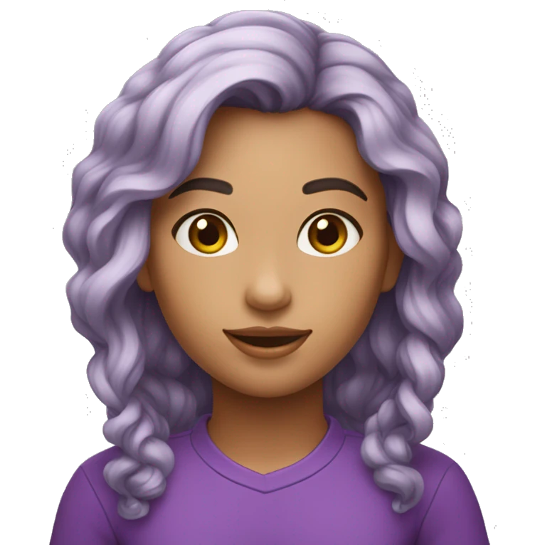 Menina de pele clara e cabelo roxo cacheado emoji