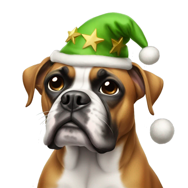 Boxer dog dressed as an elf emoji