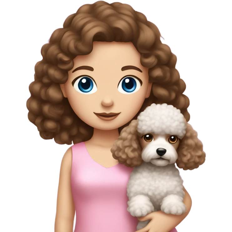 Brown hair blue eyes girl with poodle puppy with pink dress emoji