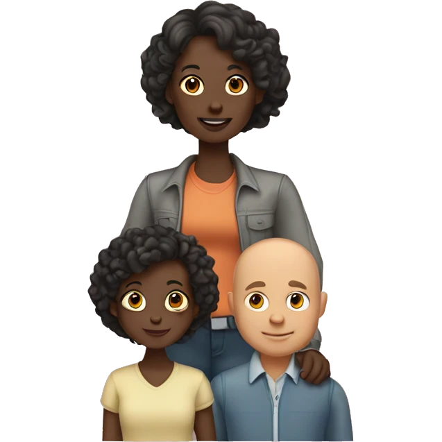 family of 4: dad dark skin and bald, mom tan skin with bob, daughter tan skin with long hair, son tan skin curly hair and tall emoji