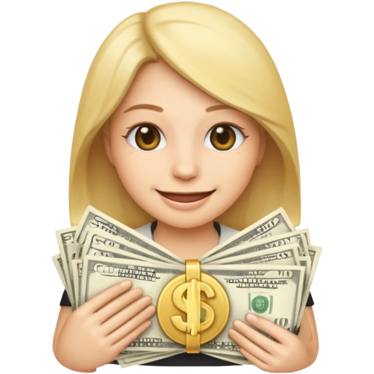 the shh quiet emoji holding a big statck of dollars emoji