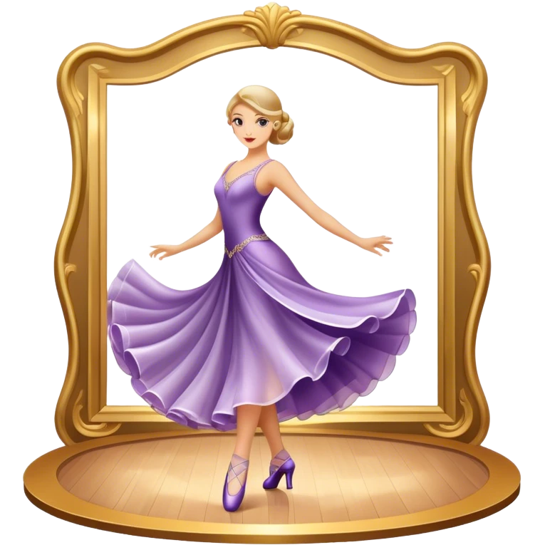 Icon for Ballroom Dance: elegant dance shoes, a flowing ballroom dress, and a dance floor with soft lighting. The icon should capture the grace, elegance, and style of ballroom dancing. Transparent background. emoji