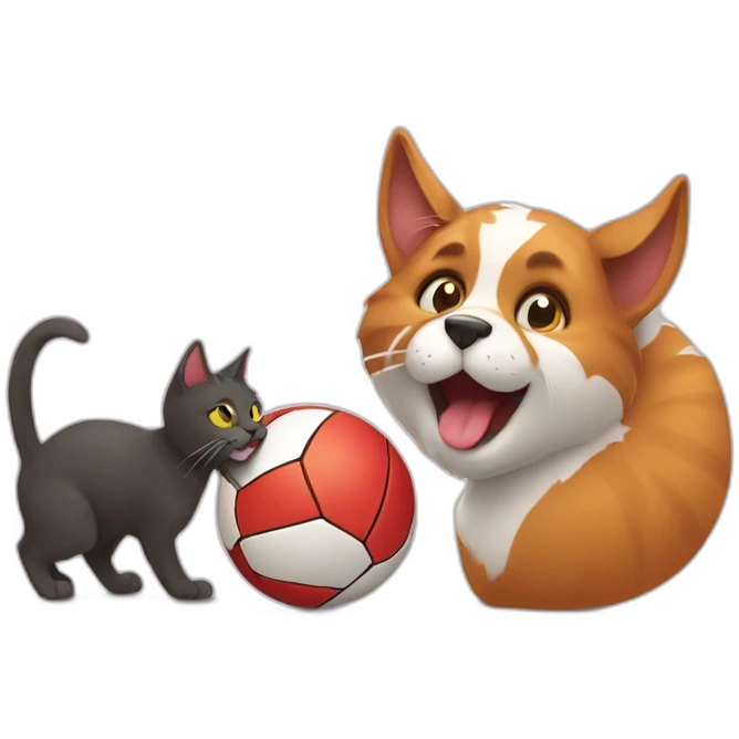 the cat is playing ball with the dog emoji