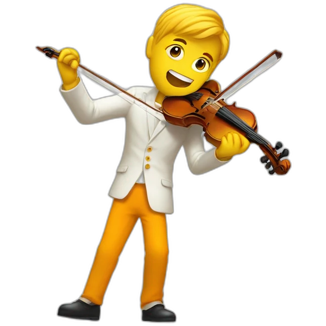 yellow-boy-with-white-jacket-and-orange-trausers-standing-in-a-yellow-sea-while-playing-violin-with-paintbrush emoji