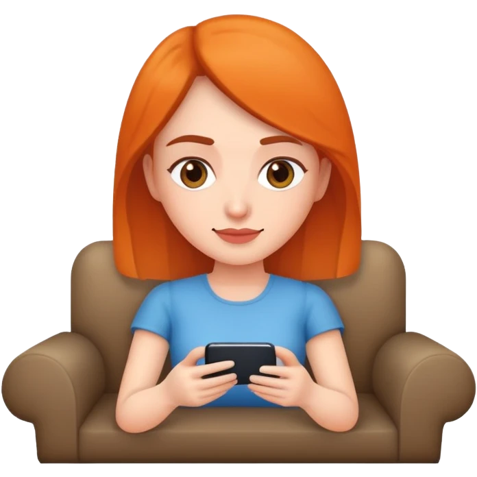 Dimensions on a couch with her smartphone  emoji