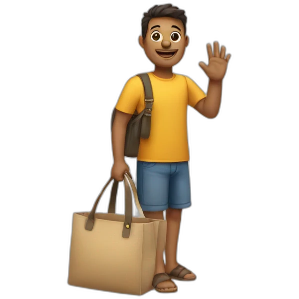 Said hello with one hand, with a bag emoji