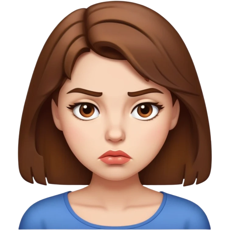 Woman with brown hair pouting cute emoji