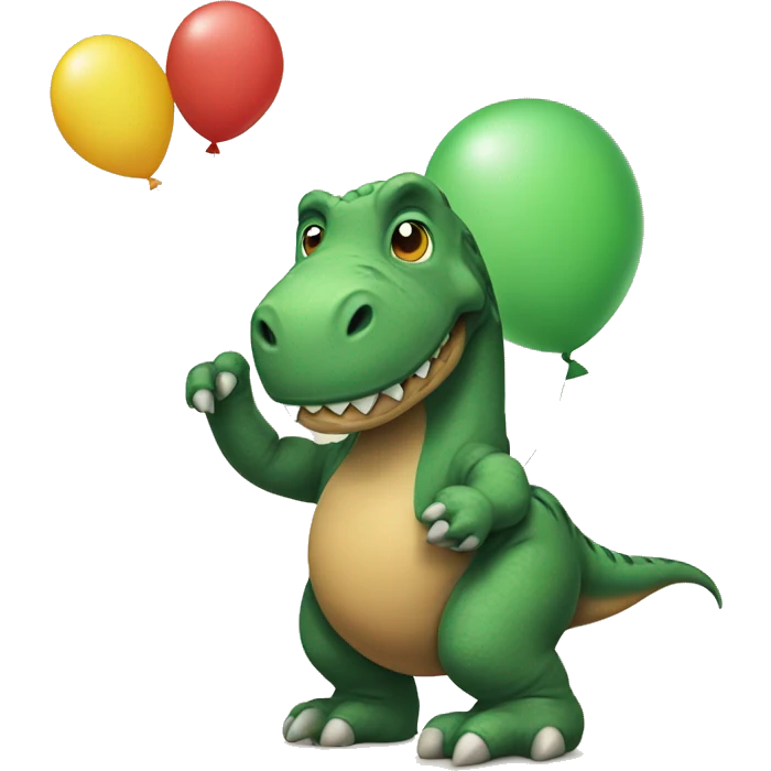 A dinosaur holding a baloon emoji