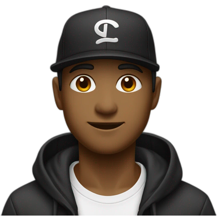 Un gars portant un sweat à capuche noir et une casquette noire emoji