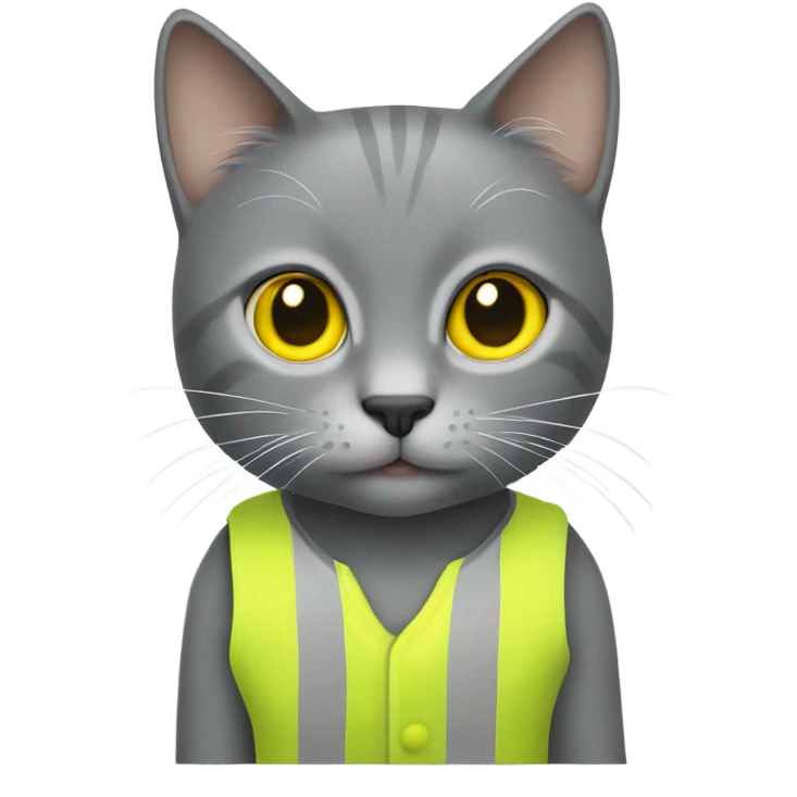 Gray cat with yellow eyes and a yellow vest emoji